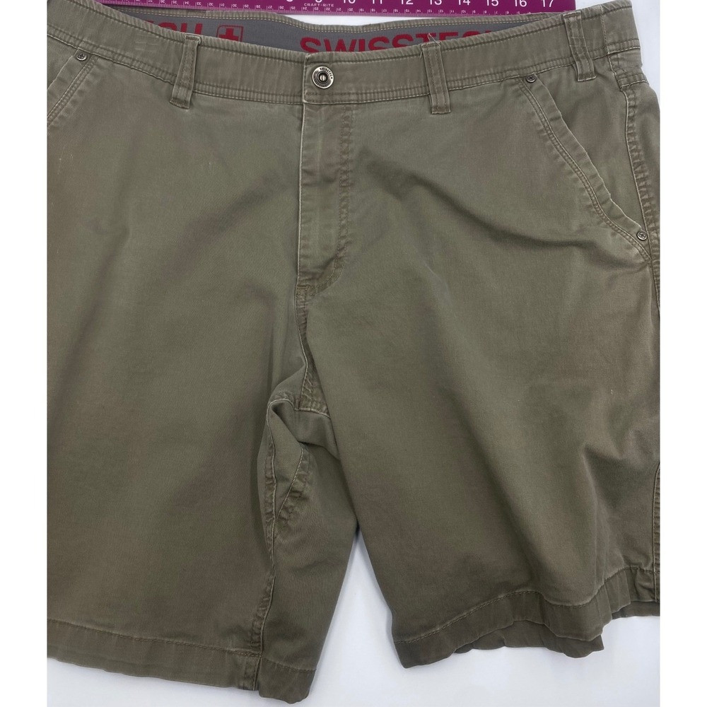 Swiss Tech Mens Dove Khaki Stretch Canvas‎ Utility Cargo Shorts Size 40 SMB28452